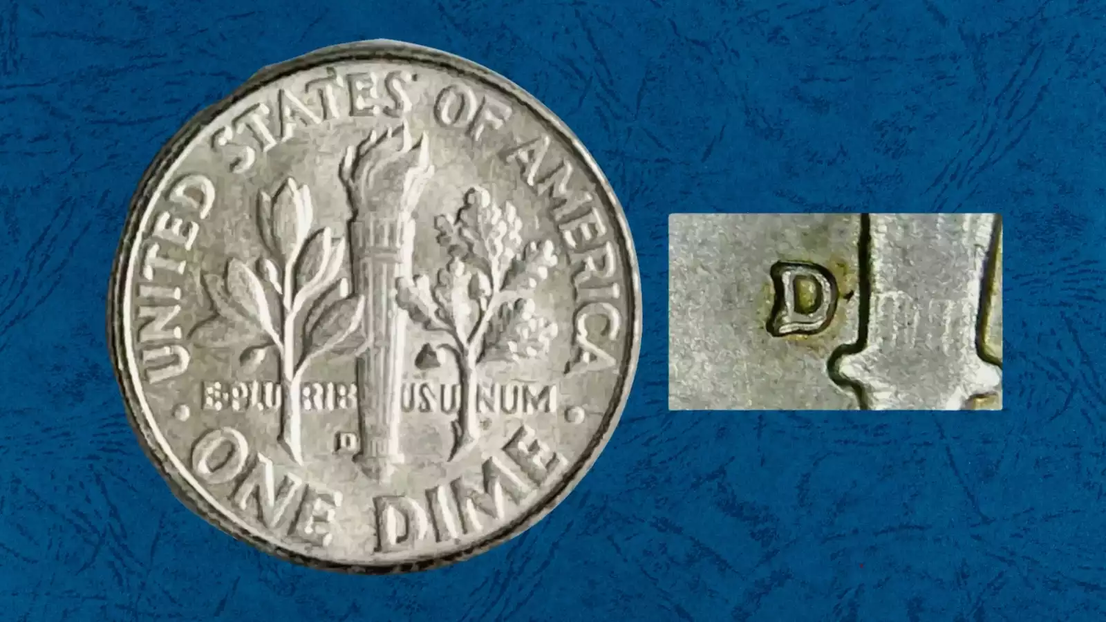 1958-D Roosevelt dime repunched mint mark close-up showing doubled D mint mark